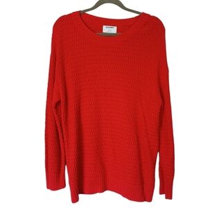 Old Navy Women's Bright Red Crew Neck Tunic Sweater Spring Layering Size Large
